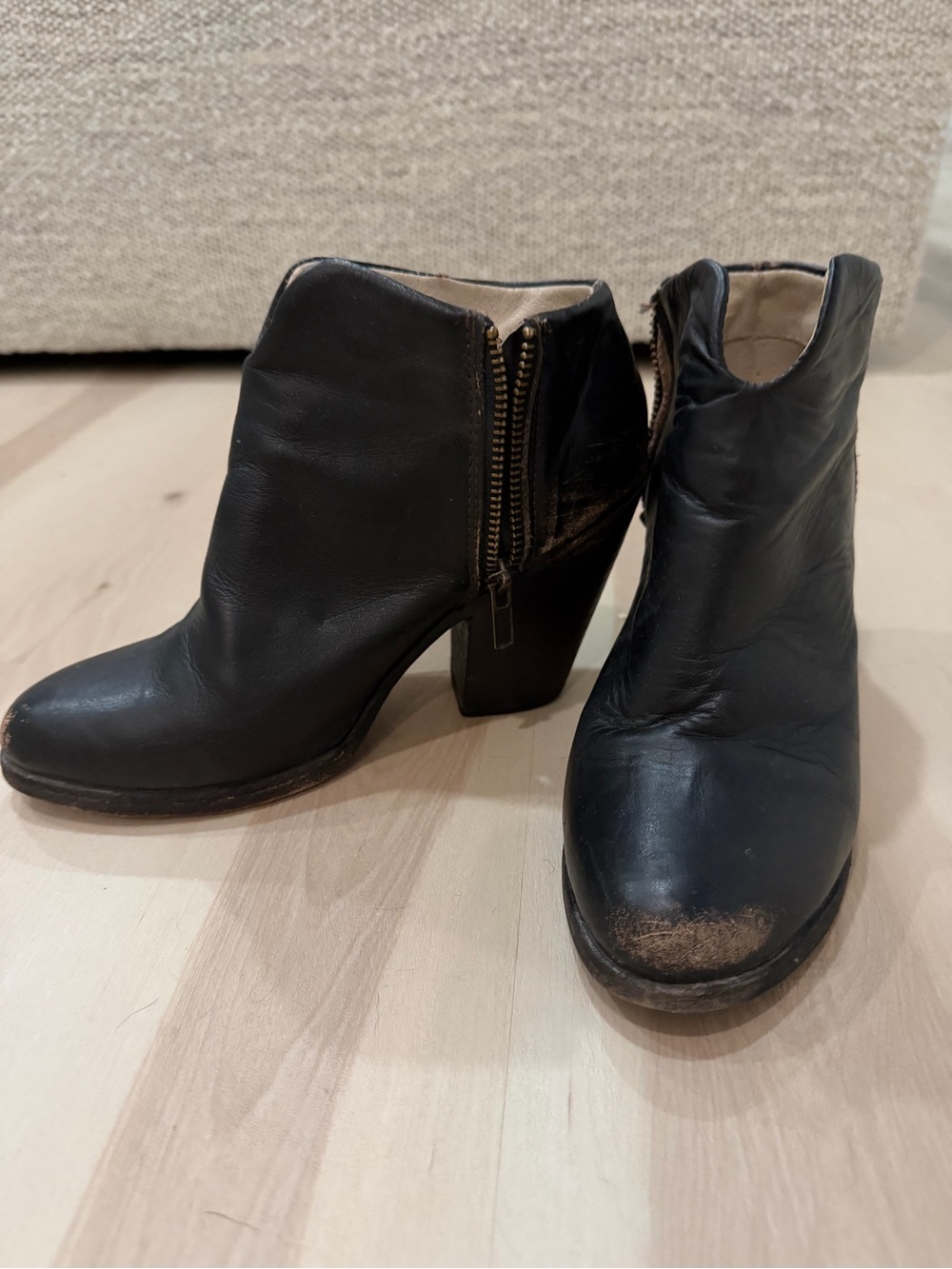 freebird Black Leather Ankle Booties with Side Zip